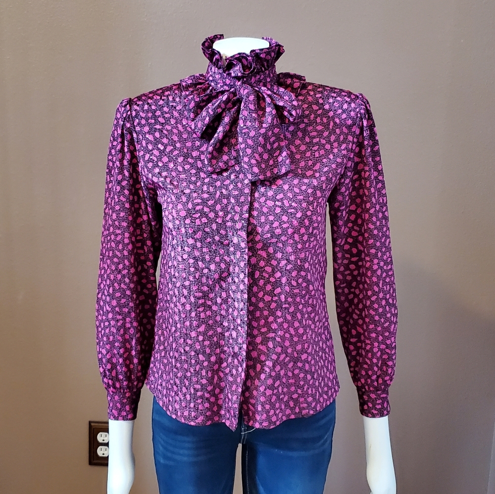 VTG 80's NICOLA fuchsia & black blouse 4P
